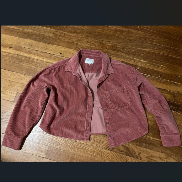 American Eagle XS / X- Small Crop Top Jacket Corduroy Pink Button Shirt Collar - Picture 2 of 2